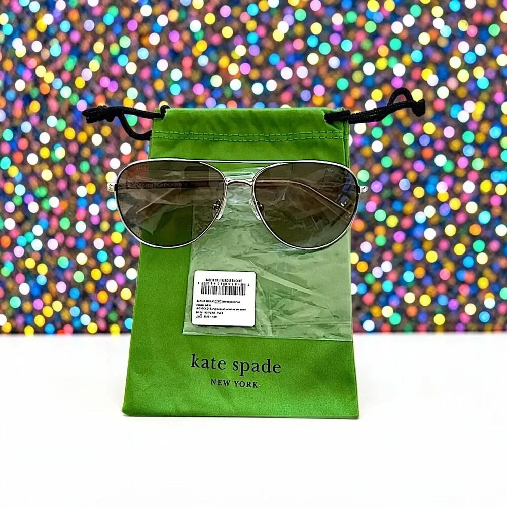 Kate Spade Women's Emmaline/S J5GHA Gold Aviator Sunglasses NEW IN BAG 57mm